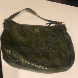 Coach green patent leather hobo handbag